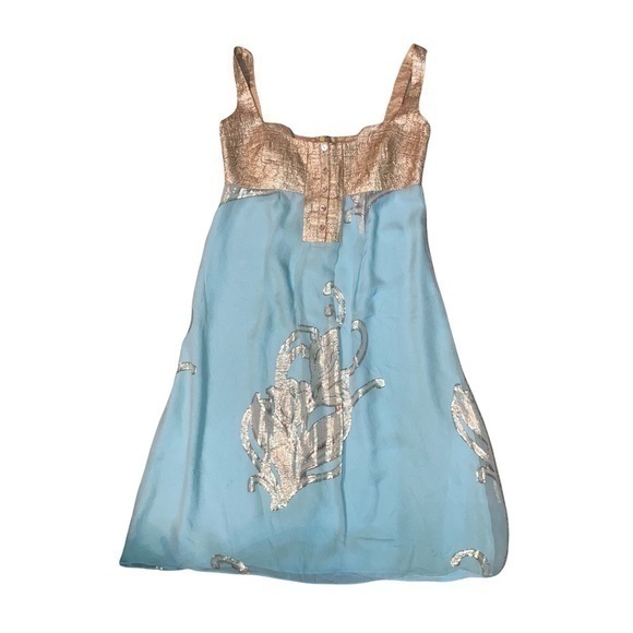 Nicole miller collection silk blend shift dress gold blue white